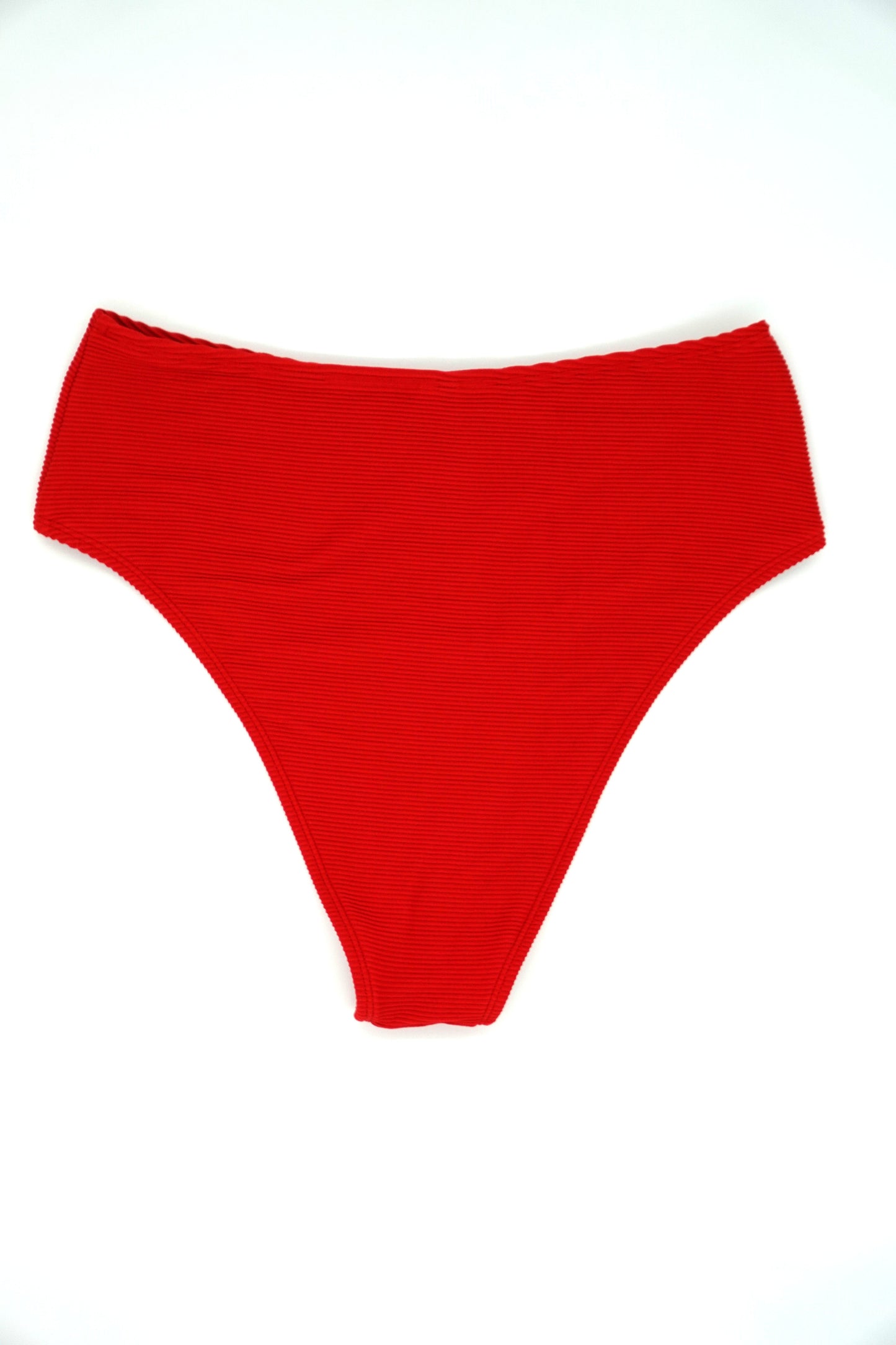 Atolla High Waist High Leg Bikini Pant in Red Ribbed Texture