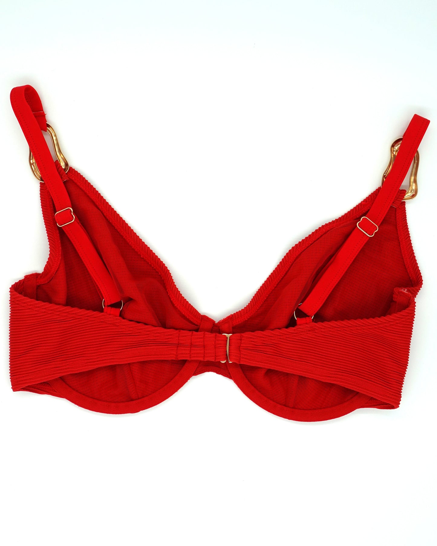 Atolla Fuller Bust Scoop Plunge Bikini Top in Red Ribbed Texture DD+
