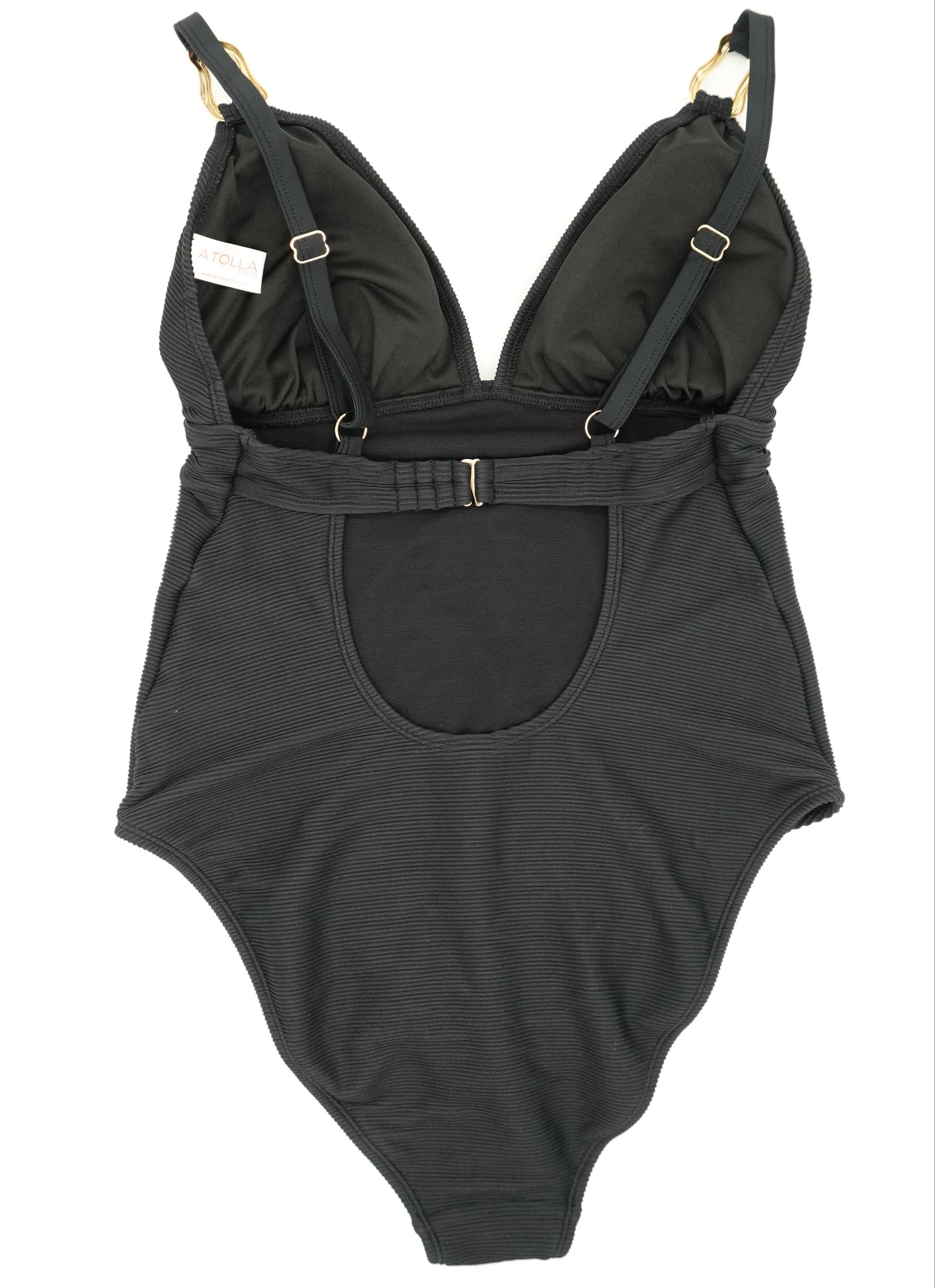 Atolla Fuller Bust Non-Wired Plunge Swimsuit in Black Ribbed Texture DD+