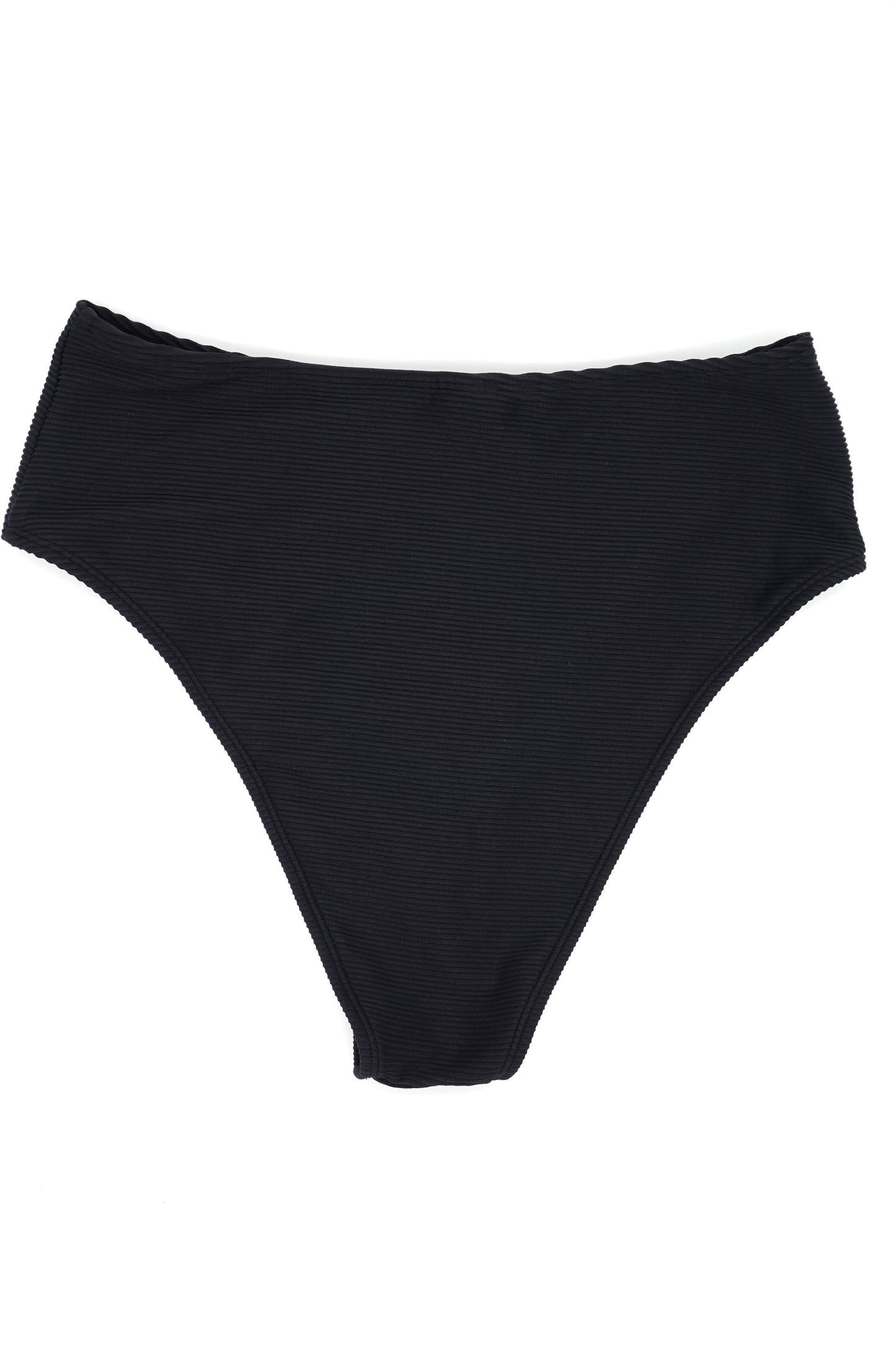 Atolla High Waist High Leg Bikini Pant in Black Ribbed Texture