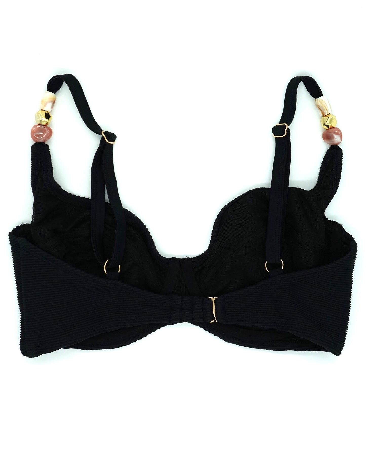 Atolla Fuller Bust Balconette Bikini Top in Black Ribbed Texture DD+