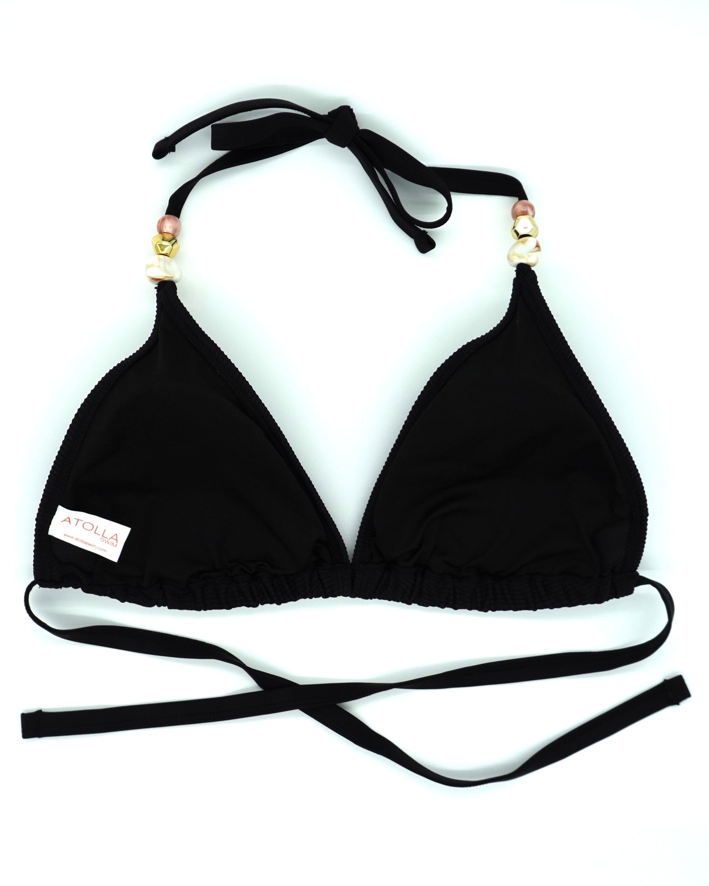 Atolla Fuller Bust Triangle Bikini Top in Black Ribbed Texture DD+