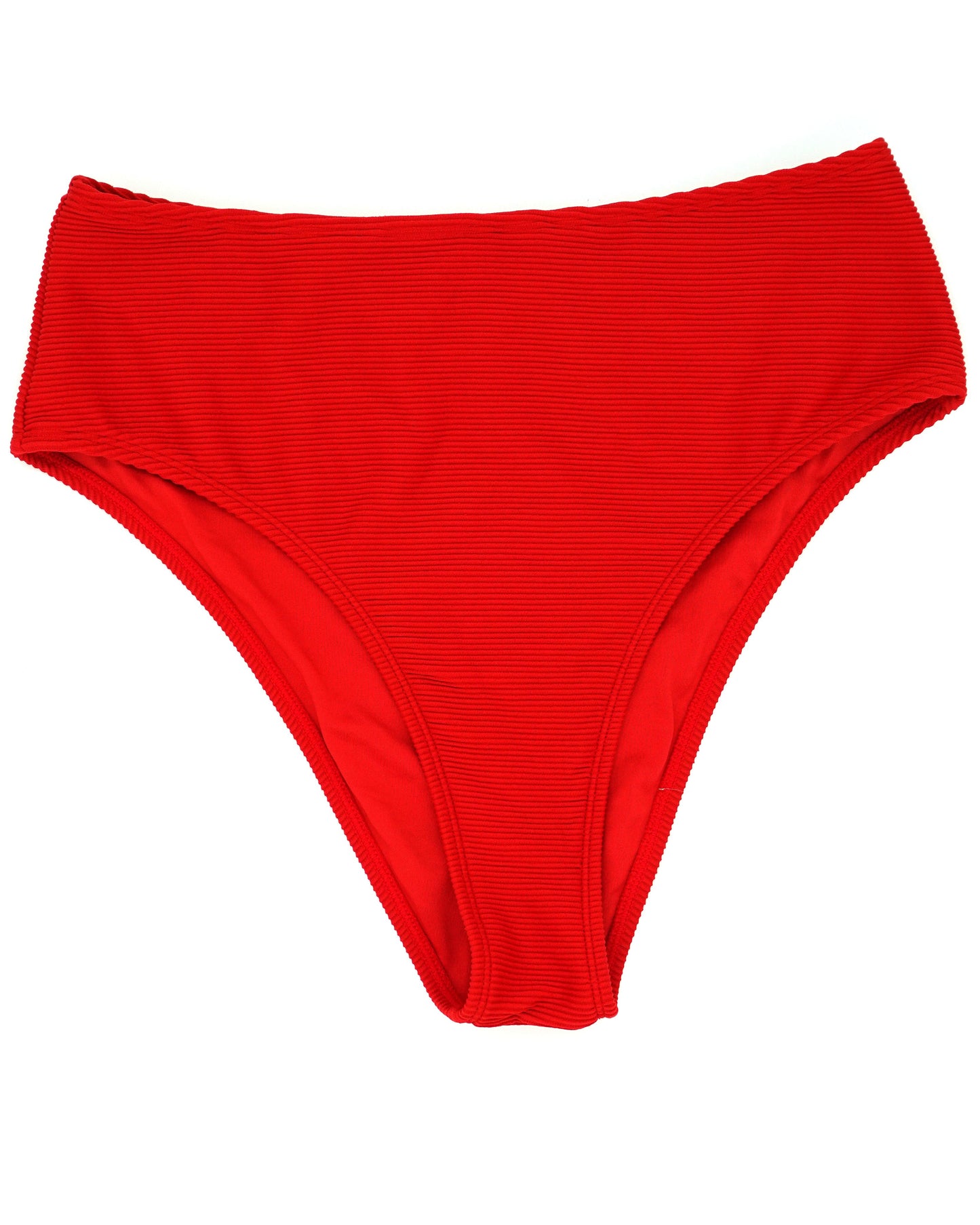 Atolla High Waist High Leg Bikini Pant in Red Ribbed Texture