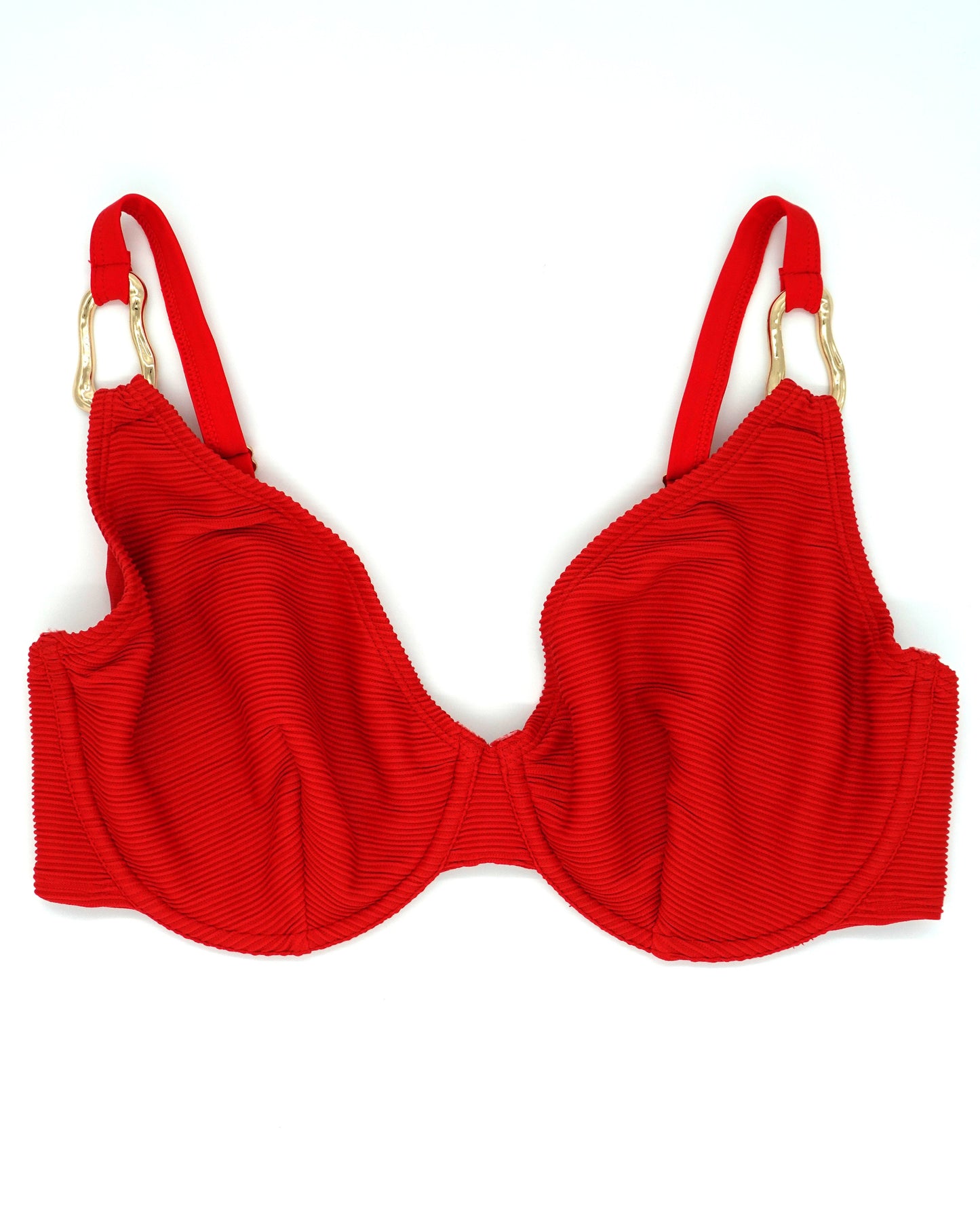 Atolla Fuller Bust Scoop Plunge Bikini Top in Red Ribbed Texture DD+