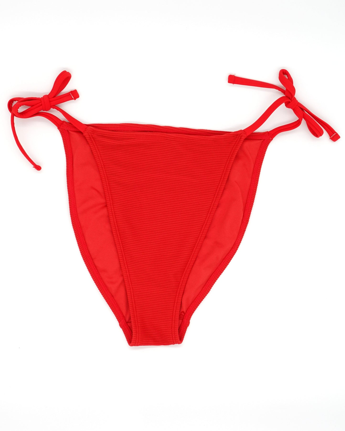 Atolla Tie Side Bikini Pant in Red Ribbed Texture