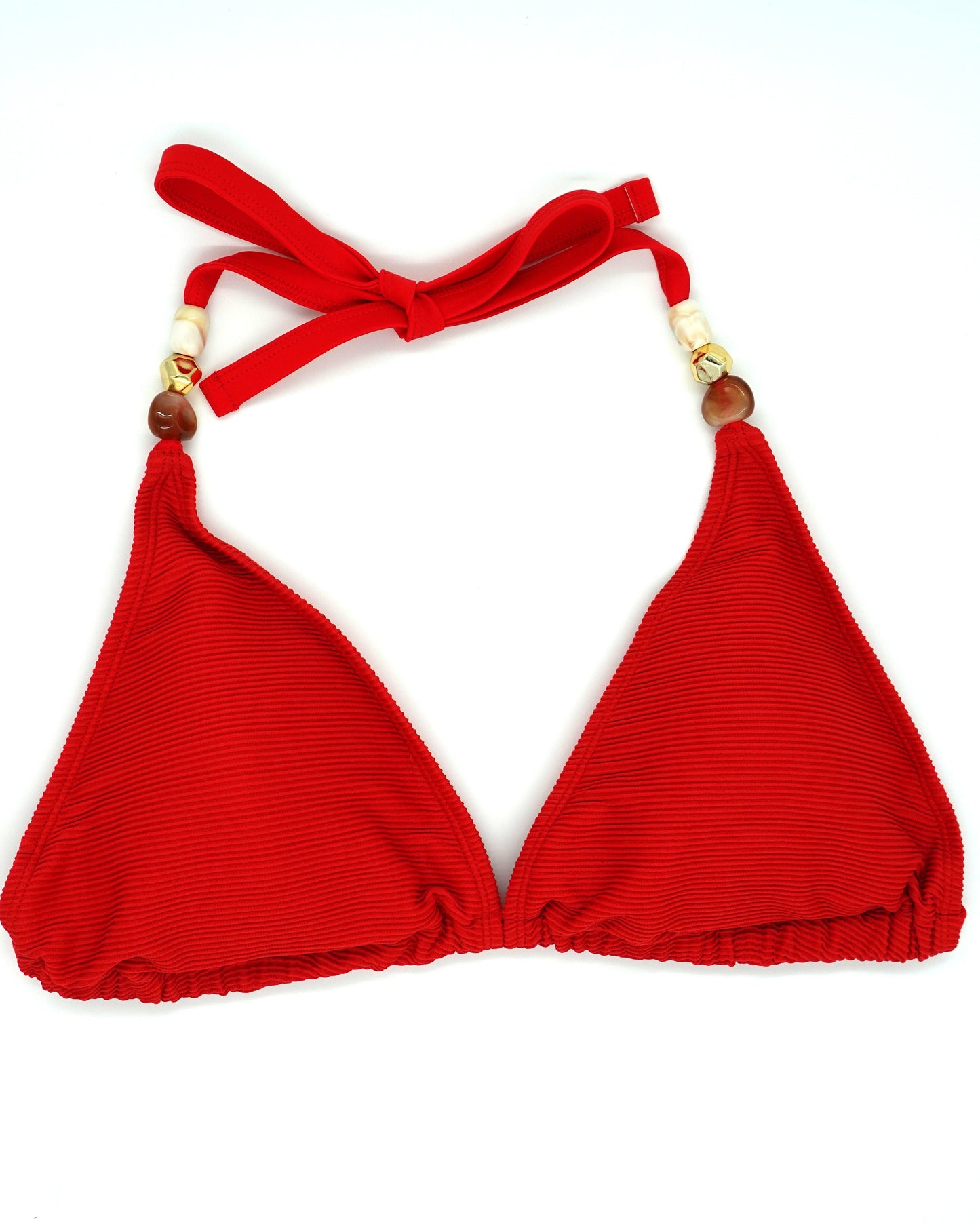 Atolla Fuller Bust Triangle Bikini Top in Red Ribbed Texture DD+