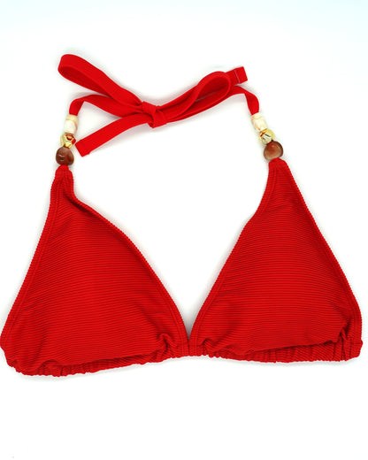 Atolla Fuller Bust Triangle Bikini Top in Red Ribbed Texture DD+