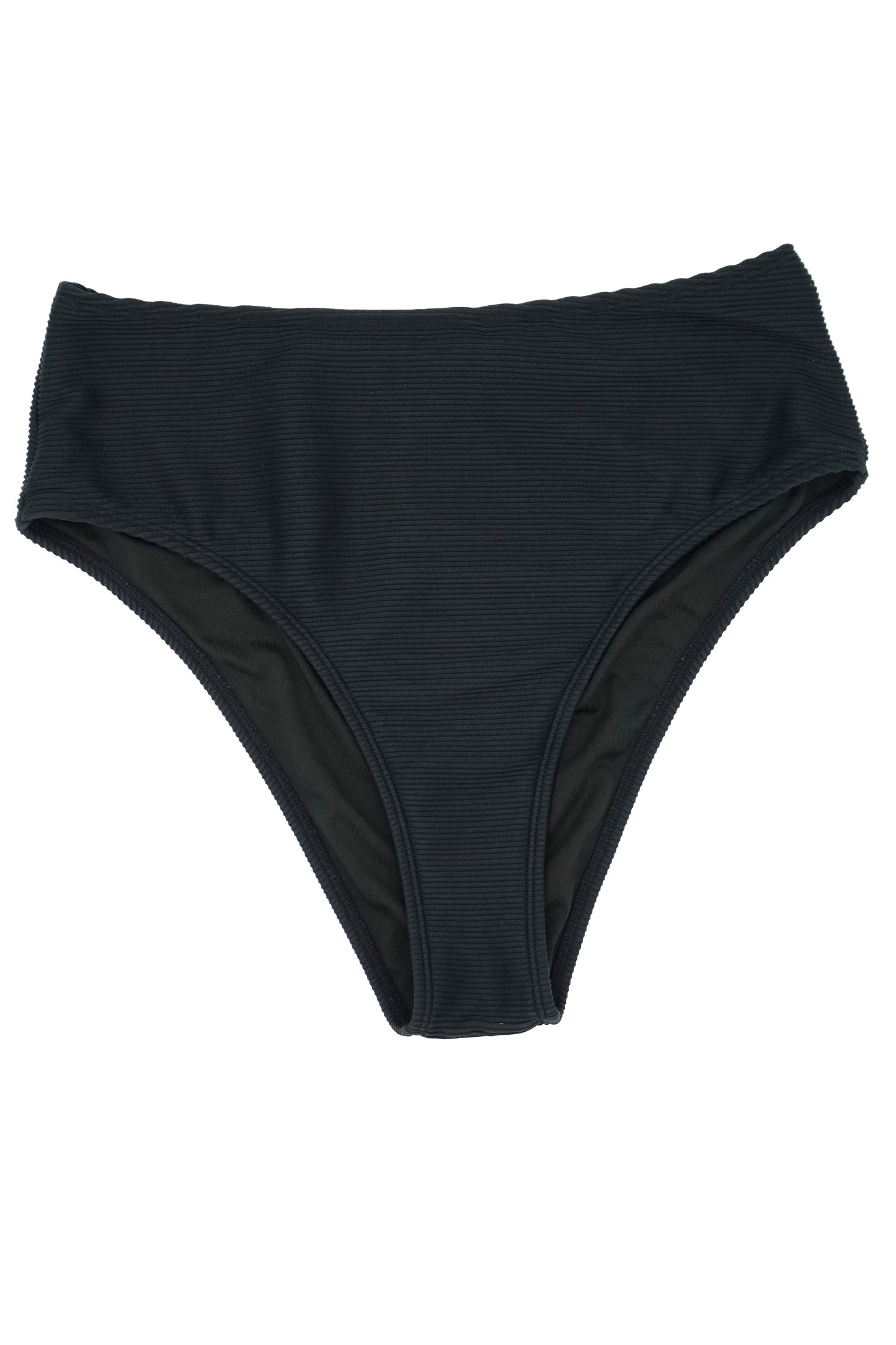 Atolla High Waist High Leg Bikini Pant in Black Ribbed Texture