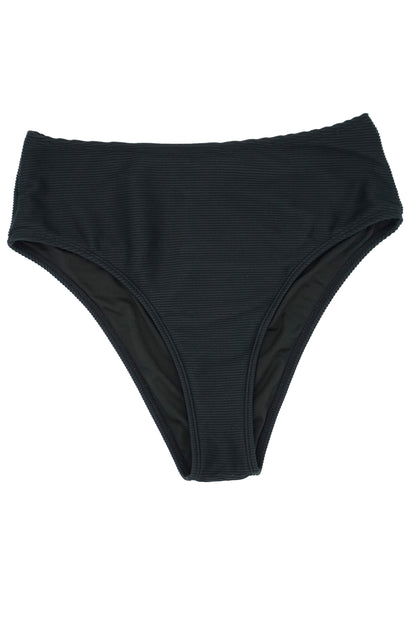 Atolla High Waist High Leg Bikini Pant in Black Ribbed Texture
