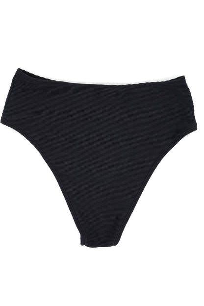 Atolla High Waist High Leg Bikini Pant in Black Ribbed Texture