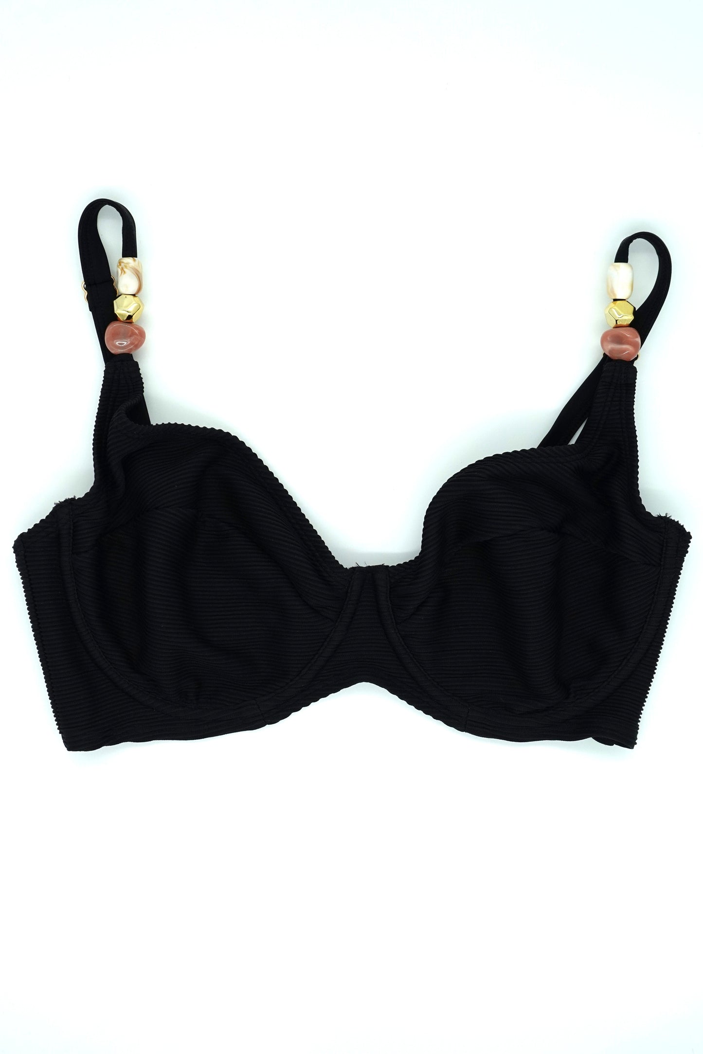 Atolla Fuller Bust Balconette Bikini Top in Black Ribbed Texture DD+