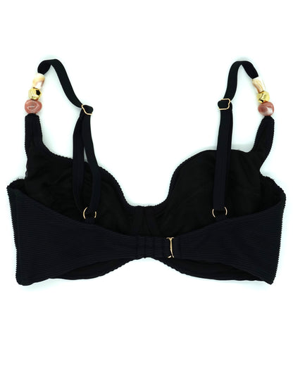 Atolla Fuller Bust Balconette Bikini Top in Black Ribbed Texture DD+