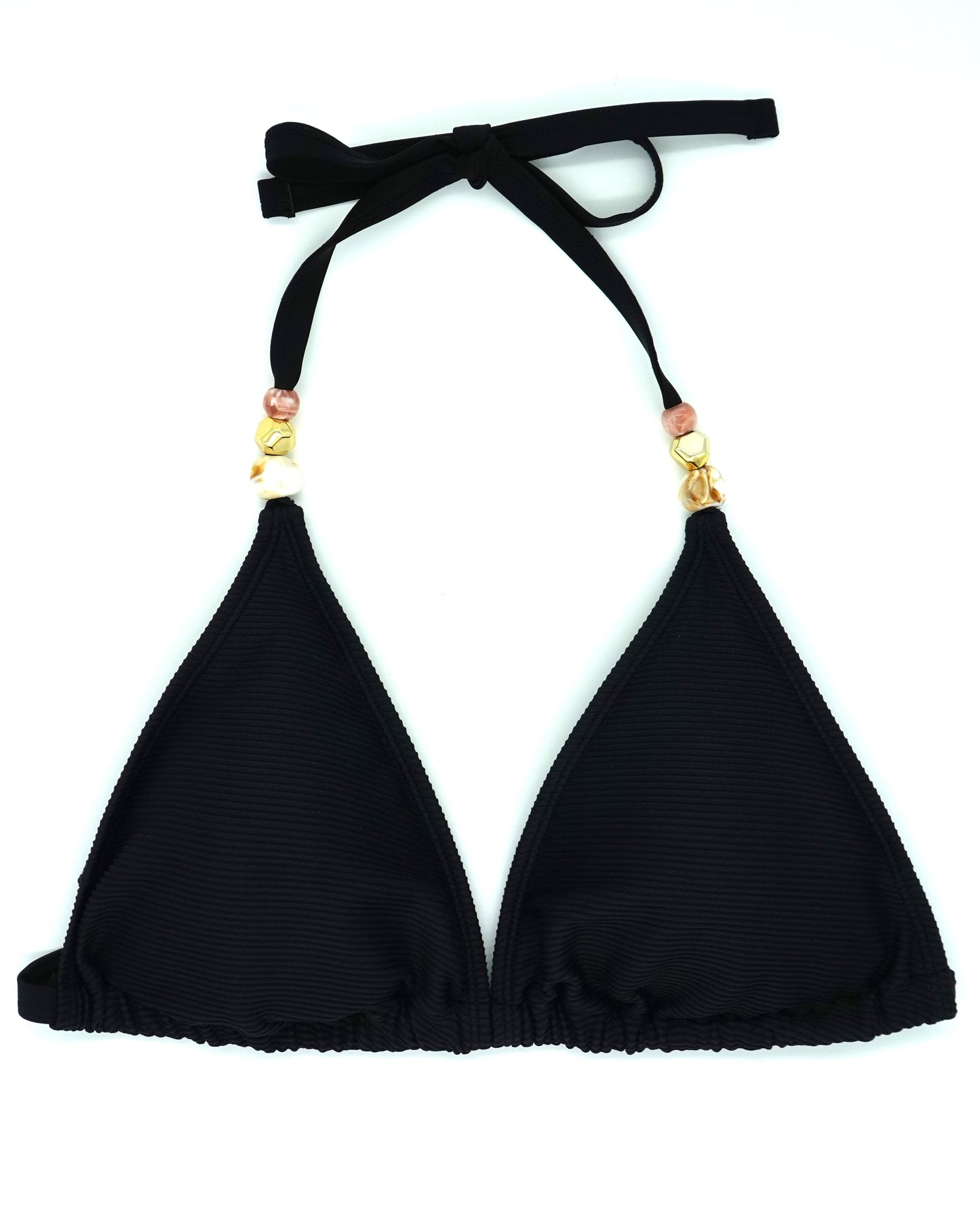 Atolla Fuller Bust Triangle Bikini Top in Black Ribbed Texture DD+