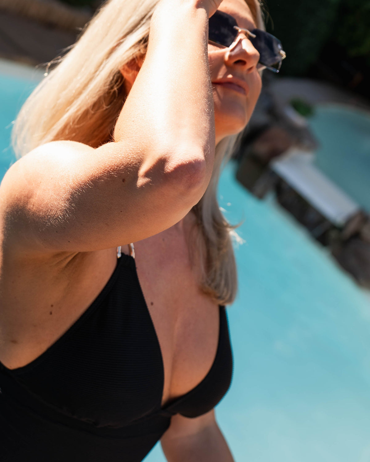 Atolla Fuller Bust Non-Wired Plunge Swimsuit in Black Ribbed Texture DD+